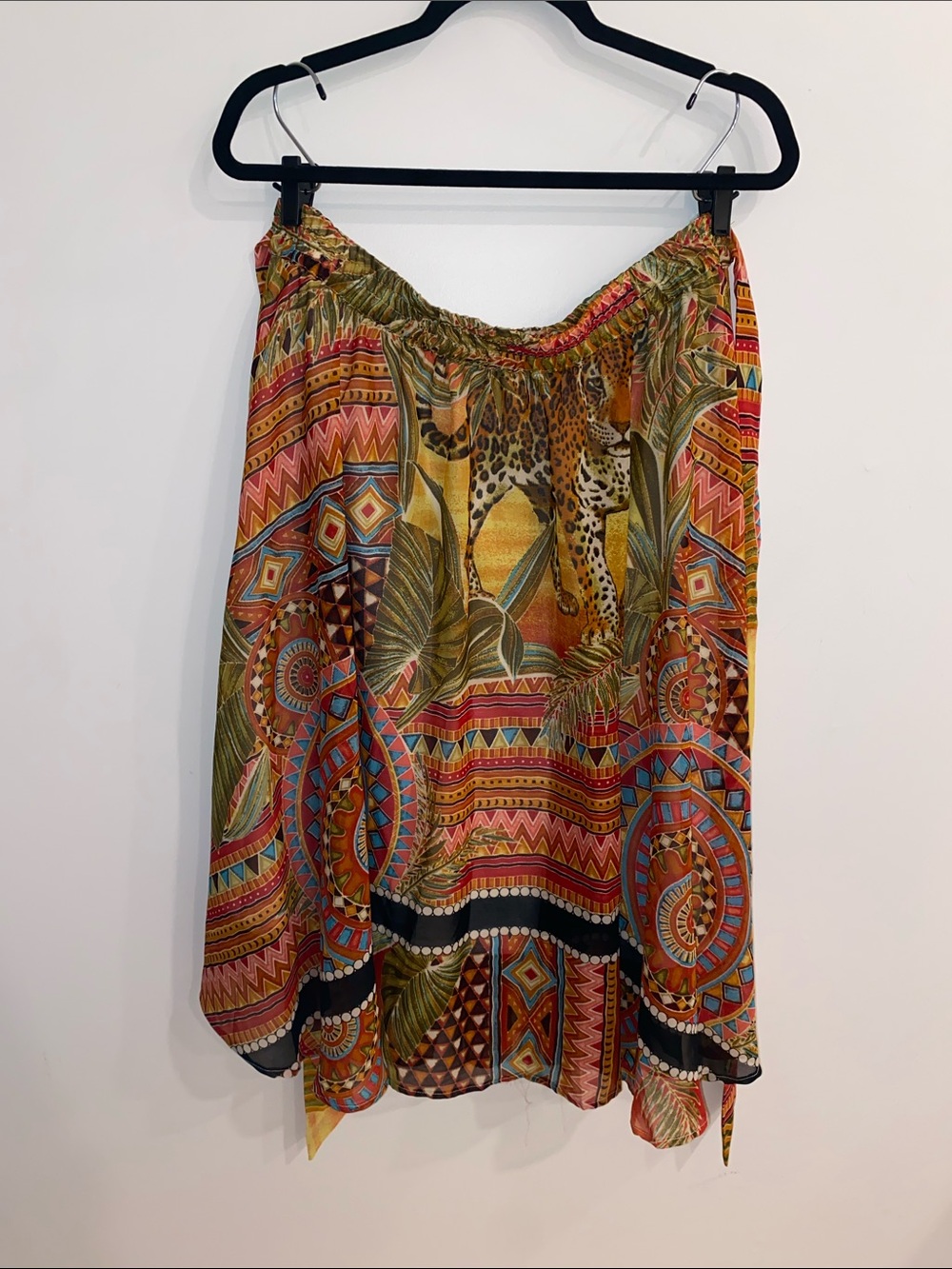 Bohemian Multi-Color Elastic Waist Printed Midi Skirt